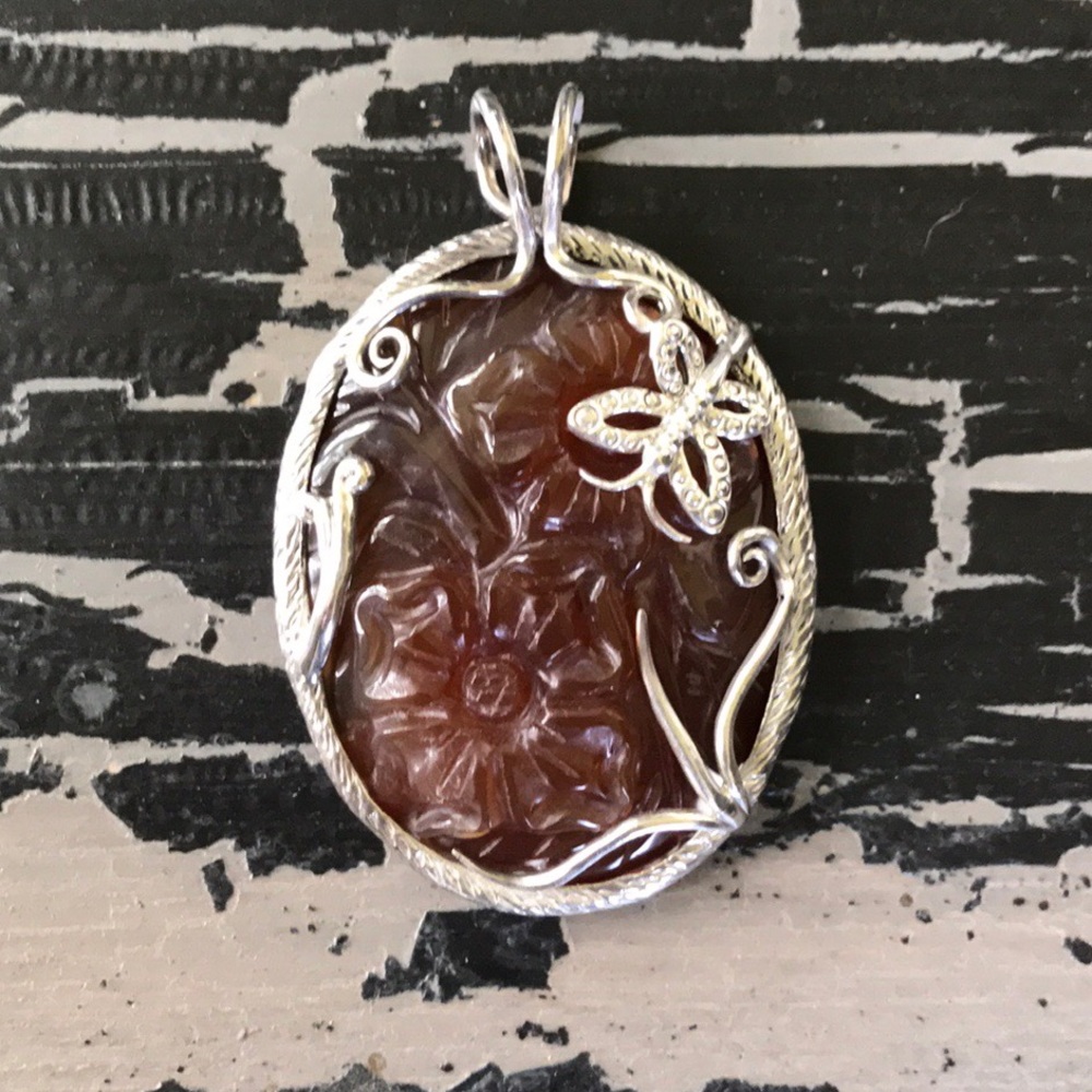 Sterling Silver and Carved Carnelian Pendant